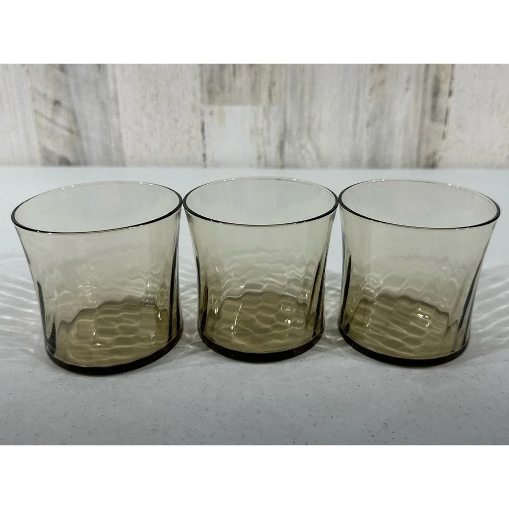 Vintage‎ Smoky Brown Unbranded Swirl Glasses Juice Whiskey Old Fashion Set of 3